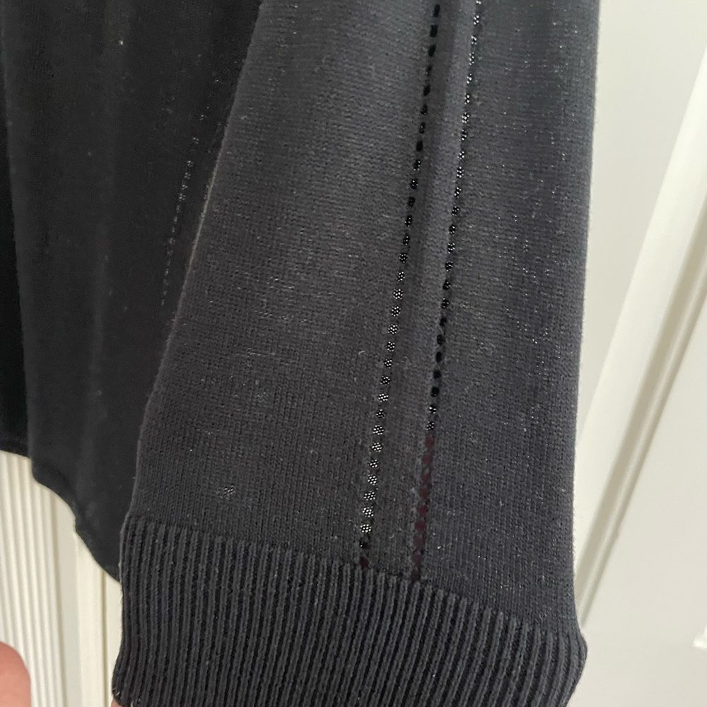 ETCETERA 3/4 Sleeve Black V-Neck Sweater w/ Back Keyhole and Open Stitching EUC - Picture 4 of 6
